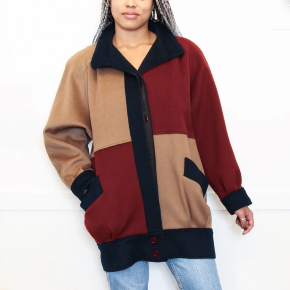 VINTAGE 80s COLORBLOCK Mondrian WOOL Varsity School Coat